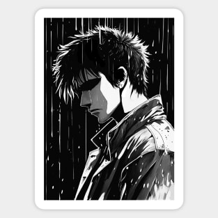 Sad manga man in the rain Sticker